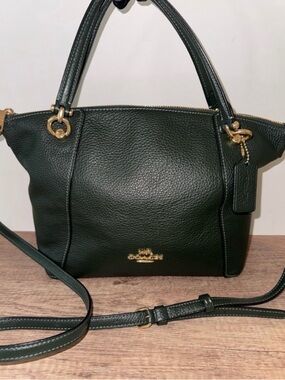Coach Dark Green Pebbled Leather Shoulder Bag with Gold Hardware